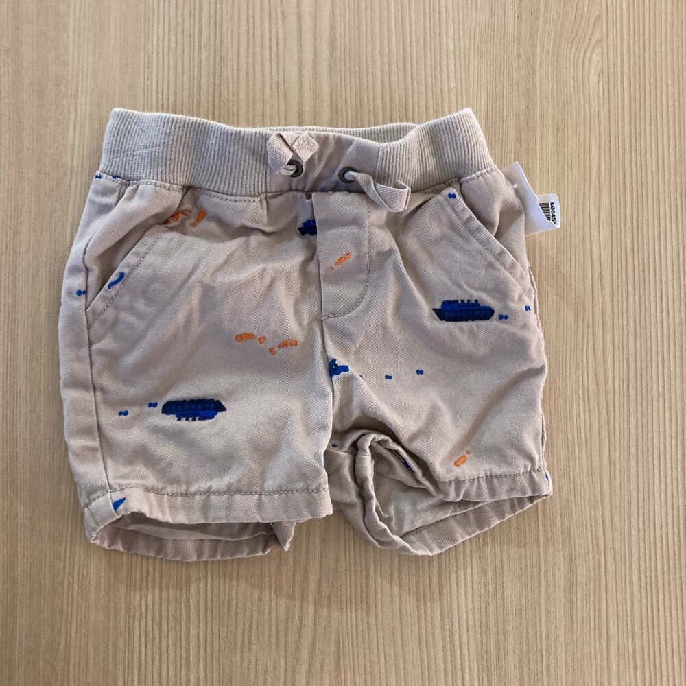 Hanna Andersson Embroidered Shorts In Peached Twill Khaki Sand 3-6 Months 60 CM